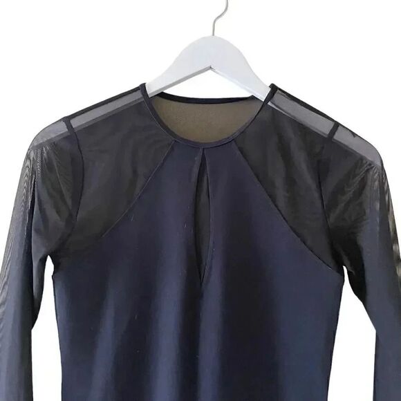 Abercrombie & Fitch Black Soft Long Sleeves Mesh Square Neck Bodysuit SZ S #1112 - Picture 3 of 12